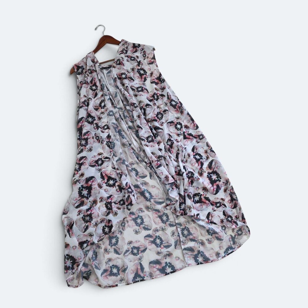 Isabel + Alice Floral Sheer Chiffon Sleeveless Long Duster Vest Cardigan XL